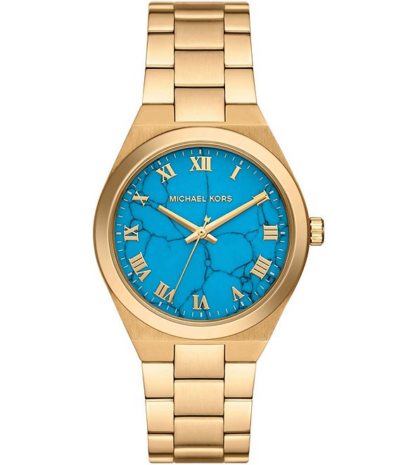 Michael Kors Women s Lennox Three Hand Gold Stainless Steel Bracelet Watch Dillard s