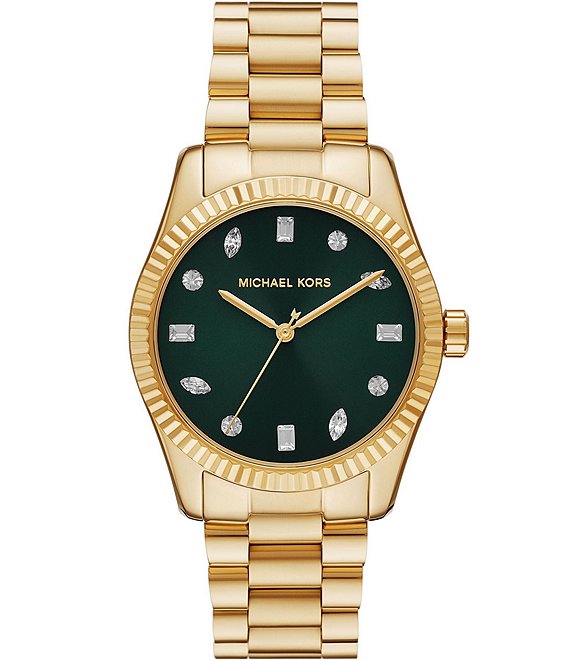 Michael Kors Women's Lexington Green Three-Hand Dial Gold Tone