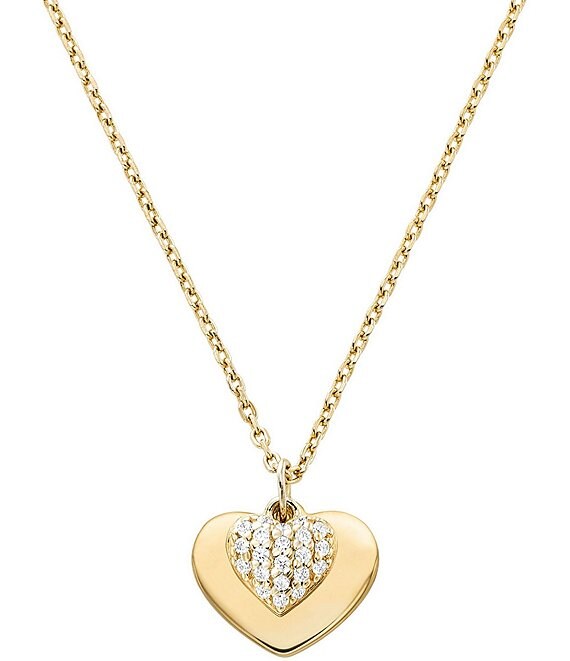 Color:Gold - Image 1 - Love Collection Sterling Silver Pave Heart Pendant Necklace