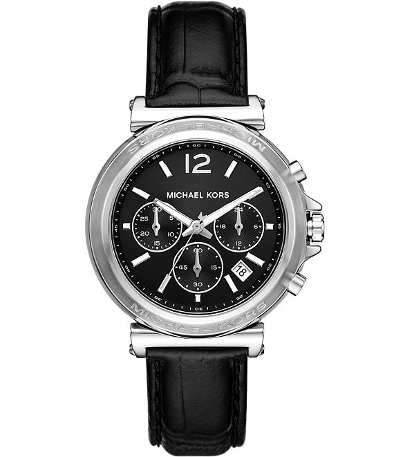 Michael Kors Women s Maren Chronograph Black Leather Strap Watch Dillard s