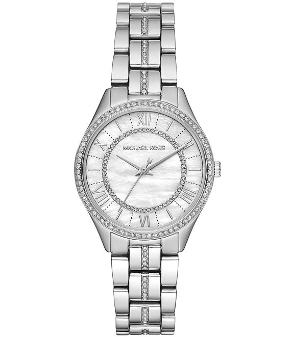 dobbelt fersken nummer Michael Kors Women's Mini Lauryn Stainless-Steel Watch Stainless Steel  Three-Link Bracelet White Mother of Pearl Dial | Dillard's