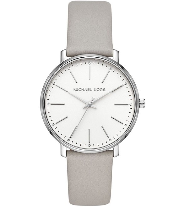 Color:Gray - Image 1 - Women's Pyper Three-Hand Gray Leather Watch