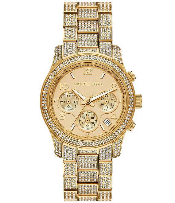 Michael Kors Women's Runway Chronograph Pave Gold Tone Stainless Steel ...