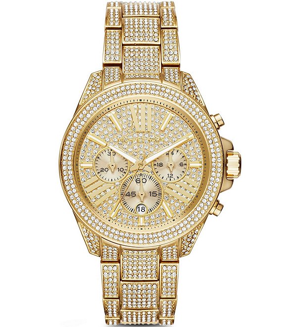 Michael Kors Wren Pave Gold-Tone Stainless Steel Chronograph Bracelet Watch