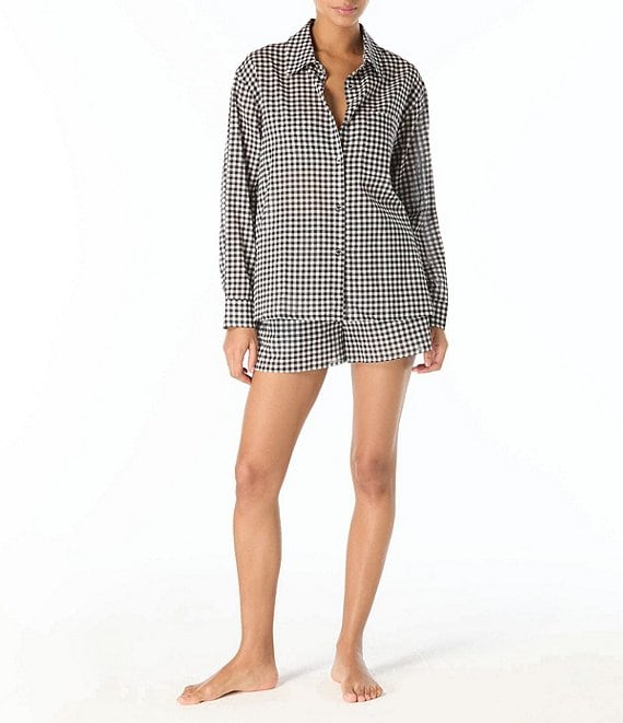 MICHAEL Michael Kors Boho Gingham Button Front Shirt Swim Cover-Up