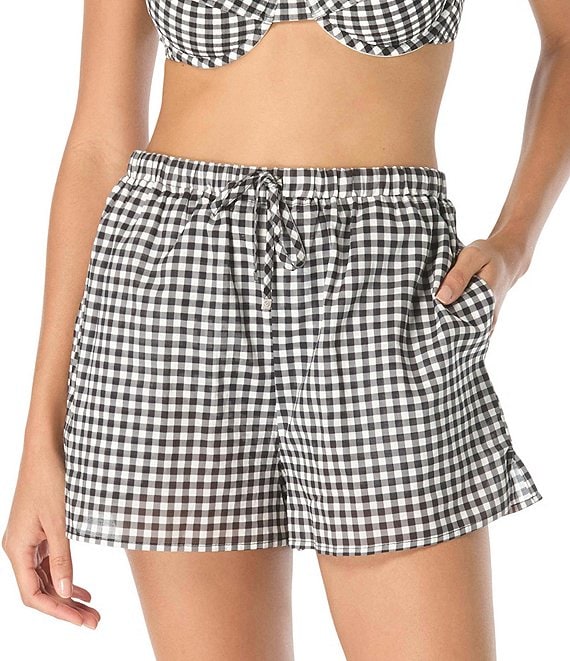 MICHAEL Michael Kors Boho Gingham Elastic Waist Pull-On Short Swim Cover-Up