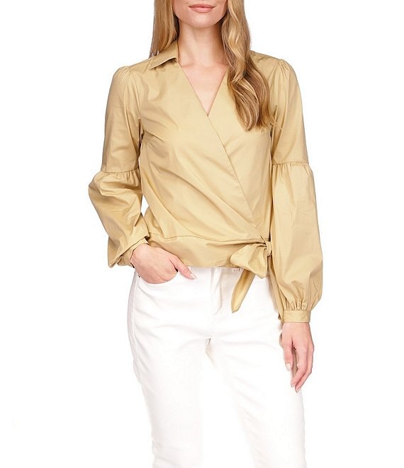 MICHAEL Michael Kors Point Collar Wrap Front Cotton Blouse | Dillard's
