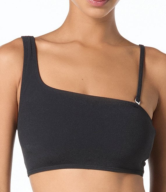 MICHAEL Michael Kors Crepe Solid Texture One Shoulder Swim Top