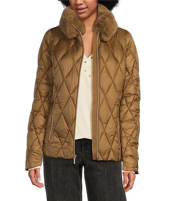 michael michael kors quilted faux fur trim parka