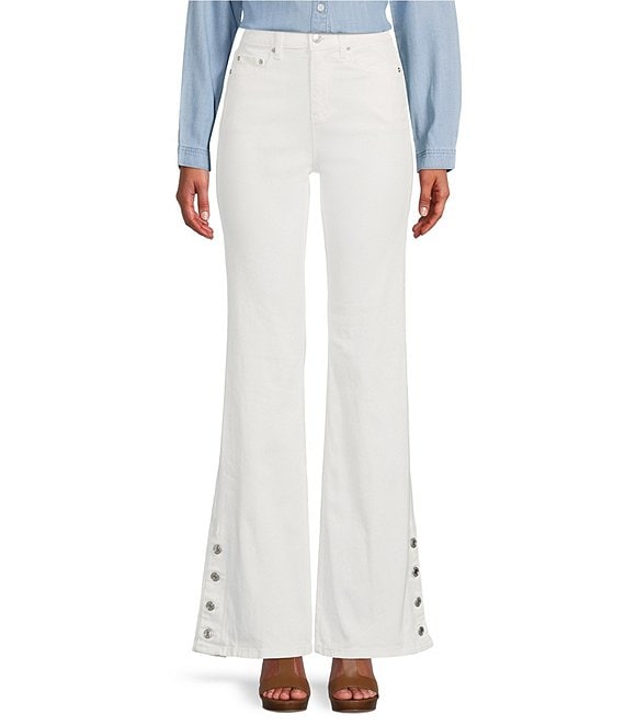 Color:White - Image 1 - MICHAEL Michael Kors Flared Skinny Leg Button Fly Denim Jeans