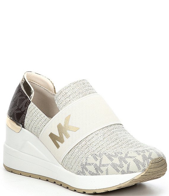 Color:Vanilla - Image 1 - MICHAEL Michael Kors Girls' Neo Flex Logo Detail Slip-On Wedge Sneakers (Toddler)