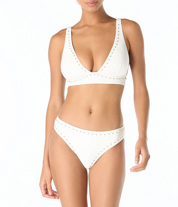 MICHAEL Michael Kors Half Moon Studs Halter Neck Triangle Swim Top & Half Moon Stud High Leg Hipster Swim Bottom