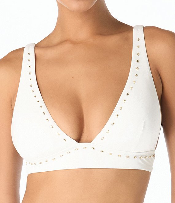 MICHAEL Michael Kors Half Moon Studs Halter Neck Triangle Swim Top
