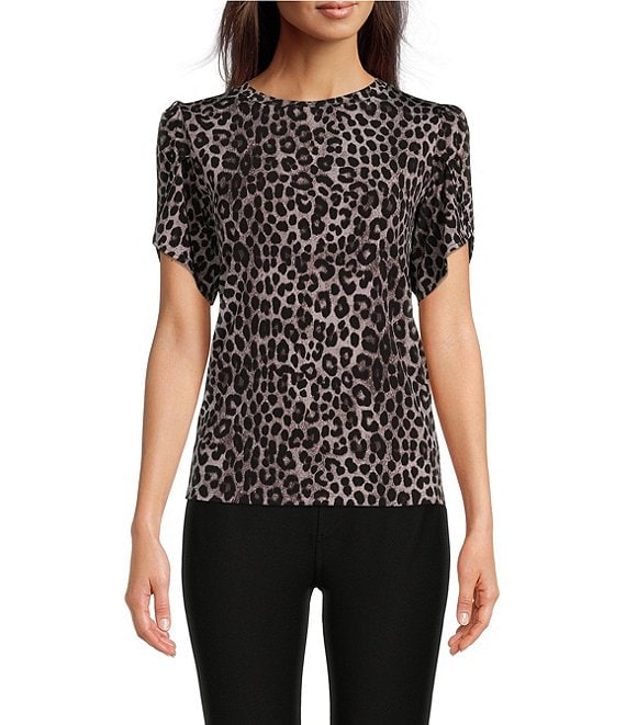 MICHAEL Michael Kors Mega Cheetah Print Lux Matte Jersey Tulip Sleeve Shirt