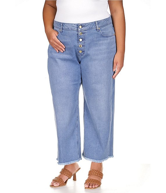 MICHAEL Michael Kors Plus Size High Waisted Raw Hem Cropped Denim Jeans ...