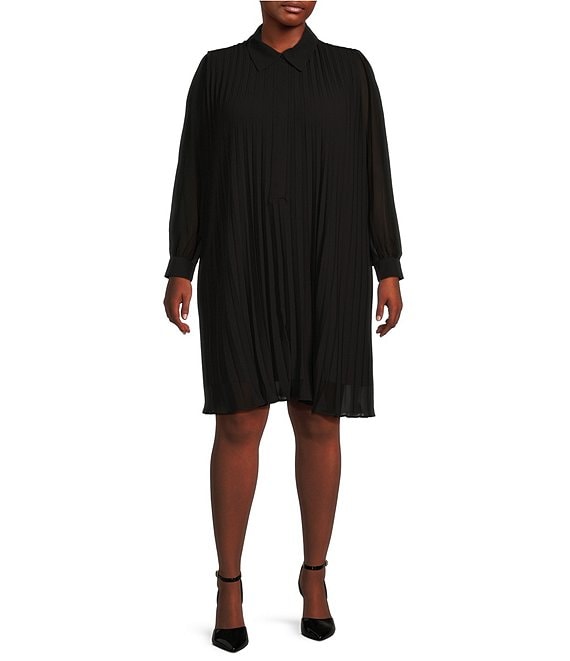 MICHAEL Michael Kors Plus Size Pleated Framed Collar Mini Shirt Dress ...