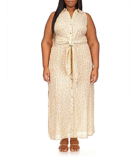 MICHAEL Michael Kors Plus Size Point Collar Self Tie Belt Maxi Dress |  Dillard's