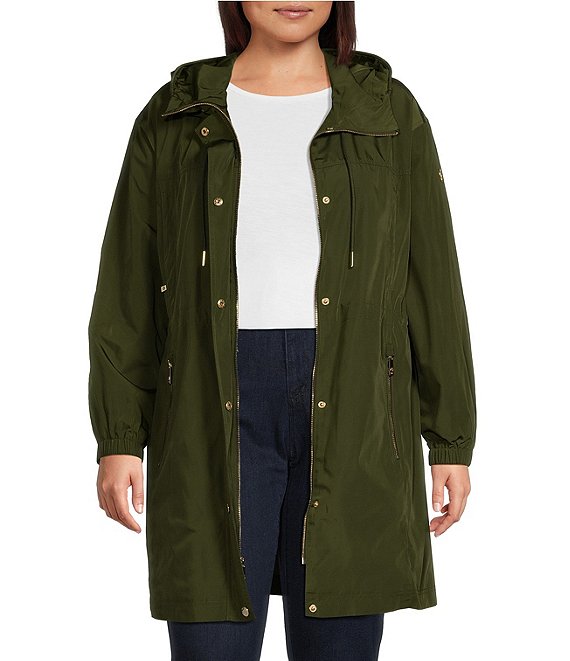 MICHAEL Michael Kors Plus Size Stand Collar Hooded Elastic Bungee Cord Waist Rain Coat Dillard s