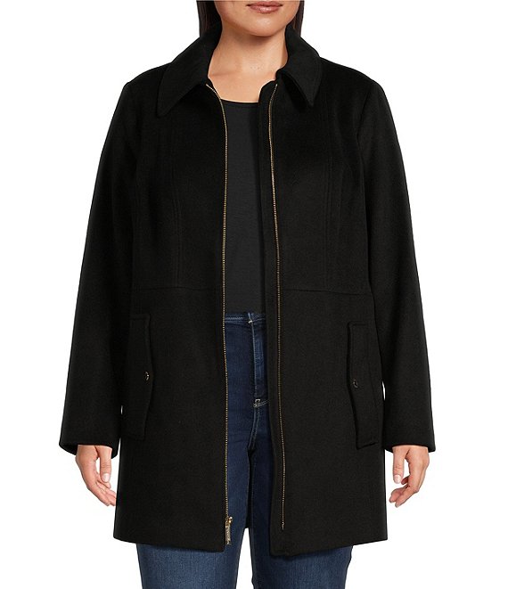 MICHAEL Michael Kors Plus Size Wool Blend Point Collar Snap Pocket Zip Front Walker Jacket Dillard s