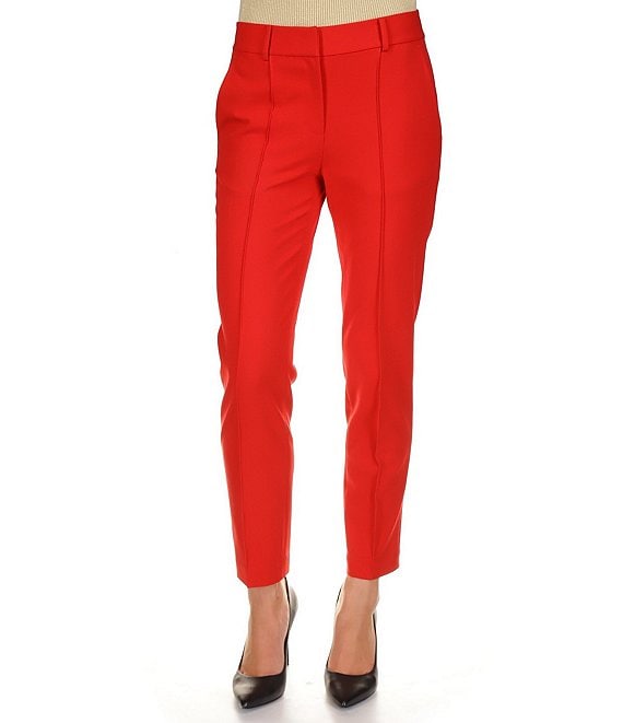 Color:Crimson - Image 1 - MICHAEL Michael Kors Stretch Woven Straight Slim Leg Cropped Pants
