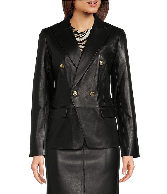 MICHAEL Michael Kors Urban Leather Notch Collar Button Front Blazer ...