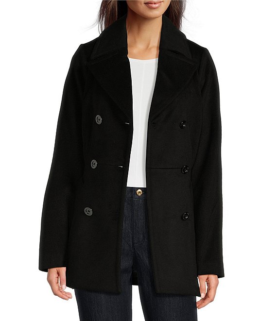 MICHAEL Michael Kors Wool Blend Notch Lapel Double Breasted Peacoat Dillard s