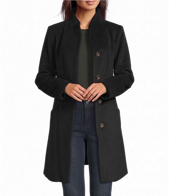MICHAEL Michael Kors Wool Blend Tulip Collar Button Front Single Breasted Coat