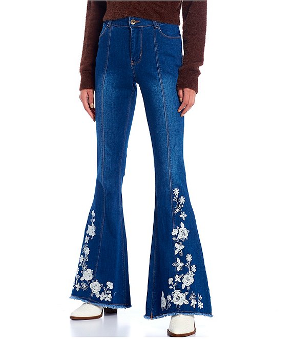 Mid Rise Embroidered Flare Jeans - 32