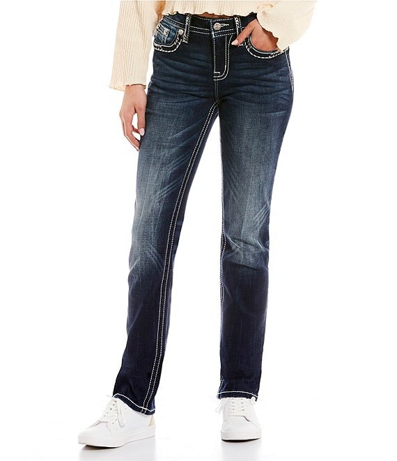 Mid Rise Stitched Flap Pocket Straight Jeans | Dillard's