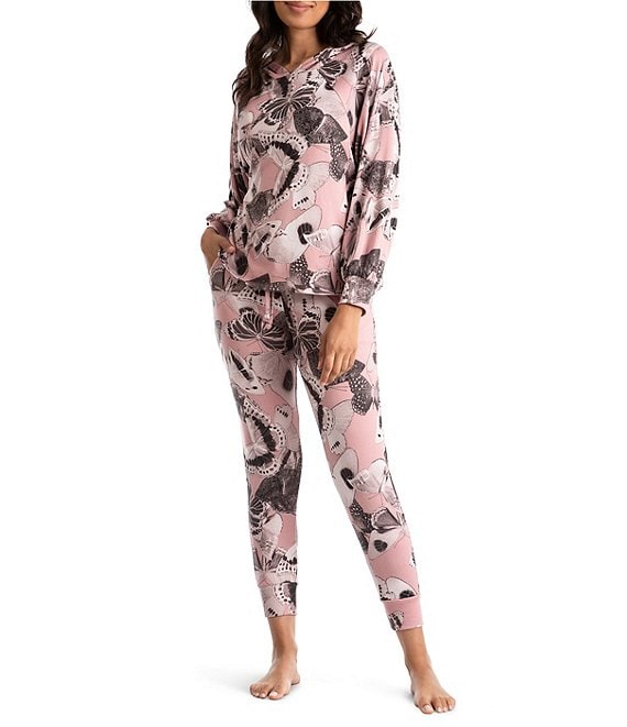 Midnight Bakery Butterfly Print Sweater Knit Hoodie & Jogger Pajama Set