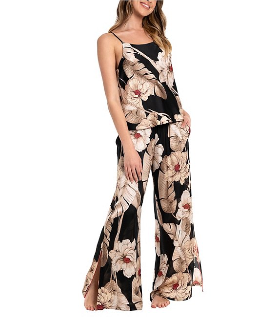 Midnight Bakery Floral Leaf Matte Satin Cami & Palazzo Pant Pajama Set ...