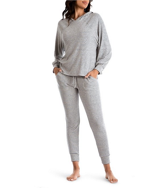 Midnight Bakery Striped Print Sweater Knit Hoodie & Jogger Pajama Set