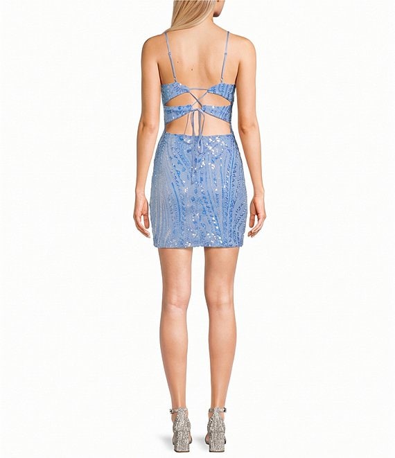 Midnight Doll Beaded Sequin Patterned V-Neck Bodycon Dress