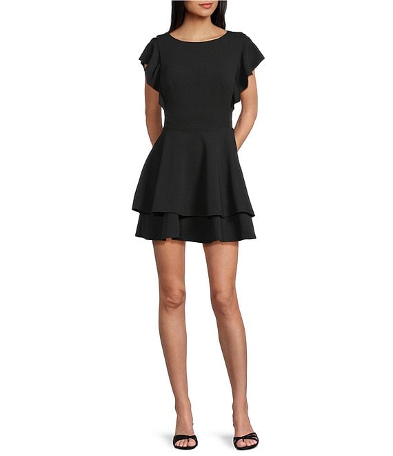 Midnight Doll Flutter Sleeve Double-Hem Fit & Flare Dress