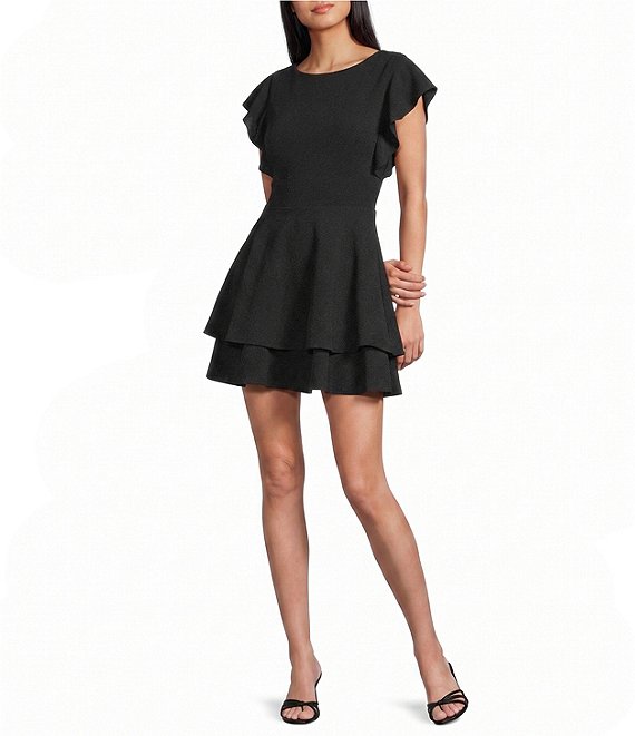 Midnight Doll Flutter Sleeve Double-Hem Fit & Flare Dress
