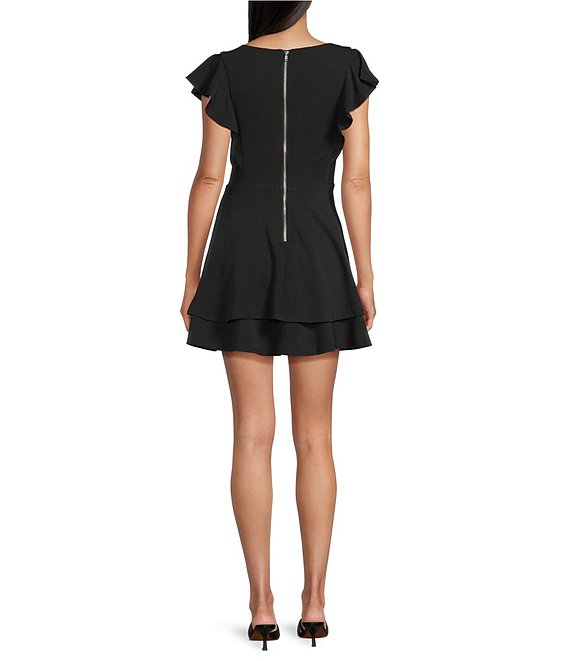 Midnight Doll Flutter Sleeve Double-Hem Fit & Flare Dress | Dillard's