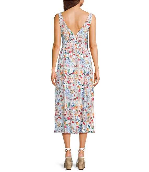 Majoh SISTER MIDNIGHT DOLL DRESS ワンピース Midnight Doll Patchwork Printed V-neck Tie Front Midi Dress