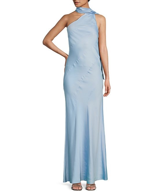 Midnight Doll Satin One-Shoulder Long Dress | Dillard's