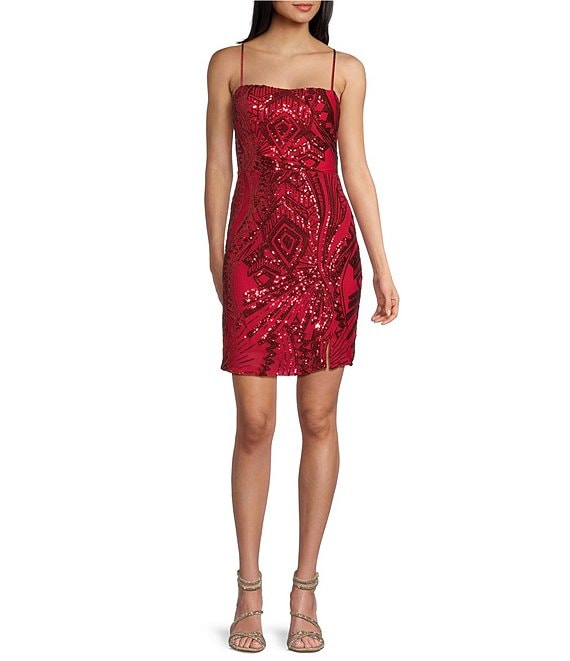 Midnight Doll Spaghetti Strap Placement Sequin Strappy Back Bodycon Mini Dress