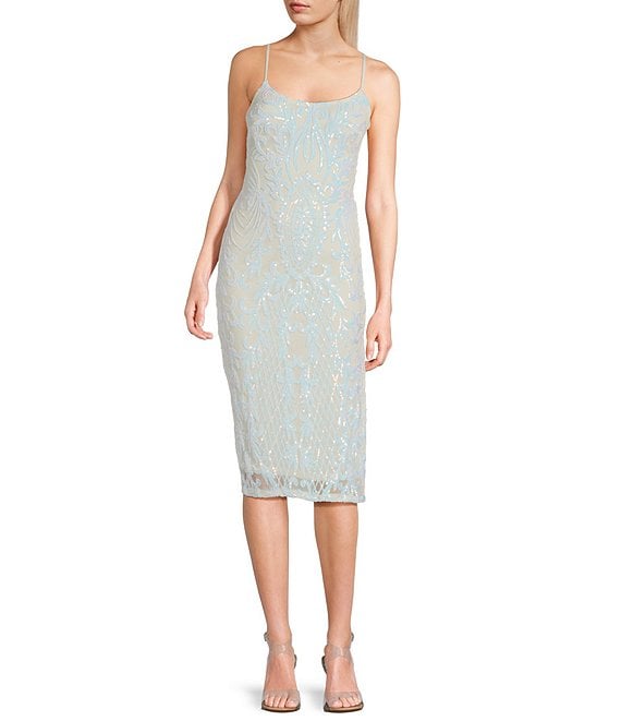 Midnight Doll Sleeveless Scoop Neck Sequin Bar Back Midi Bodycon Dress |  Dillard's