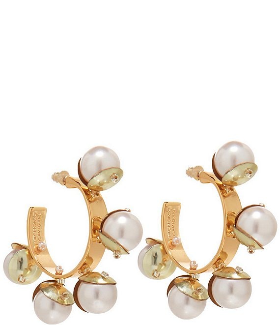 18kt Gold Pearl Hoop Post Earrings