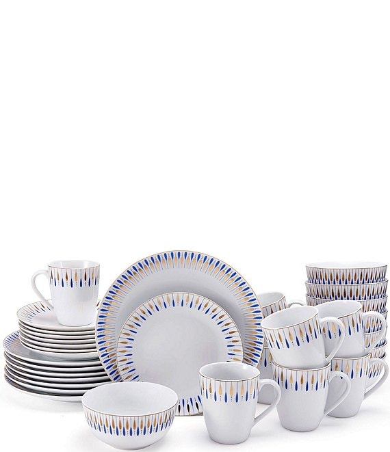 Color:White - Image 1 - Starburst Blue 32-Piece Dinnerware Set
