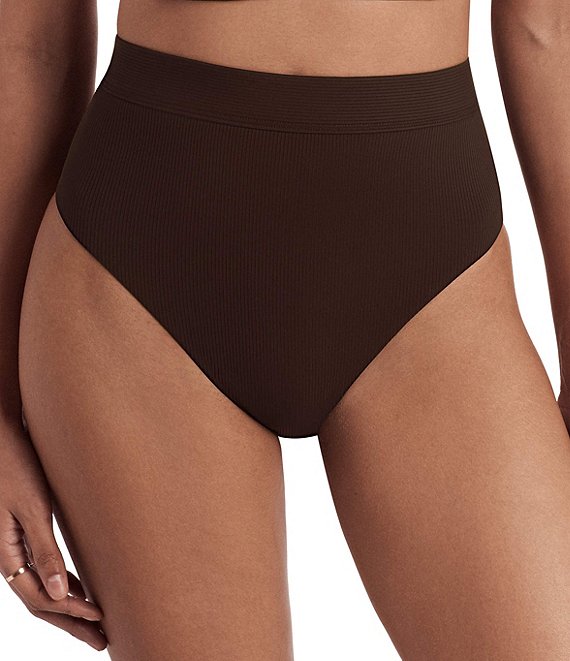 Mimi Flamingo Solid Lido Rib Texture Brooke High Waist Swim Bottom