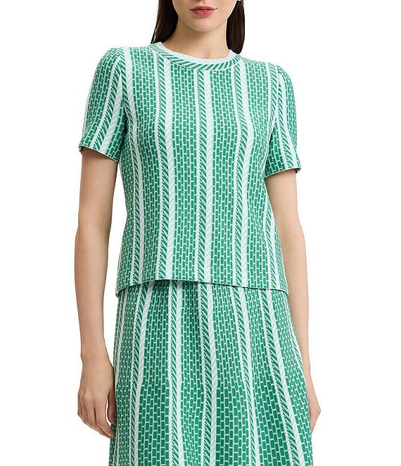 Ming Wang Coordinating Multi-Pattern Soft Knit Crew Neck Short Sleeve Top