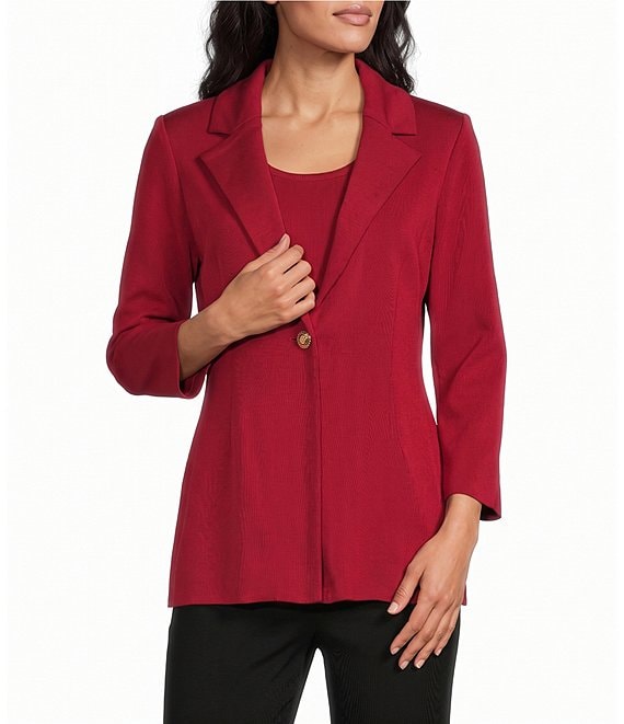 Ming Wang Knit Notch Lapel Bracelet Sleeve Single-Button Jacket