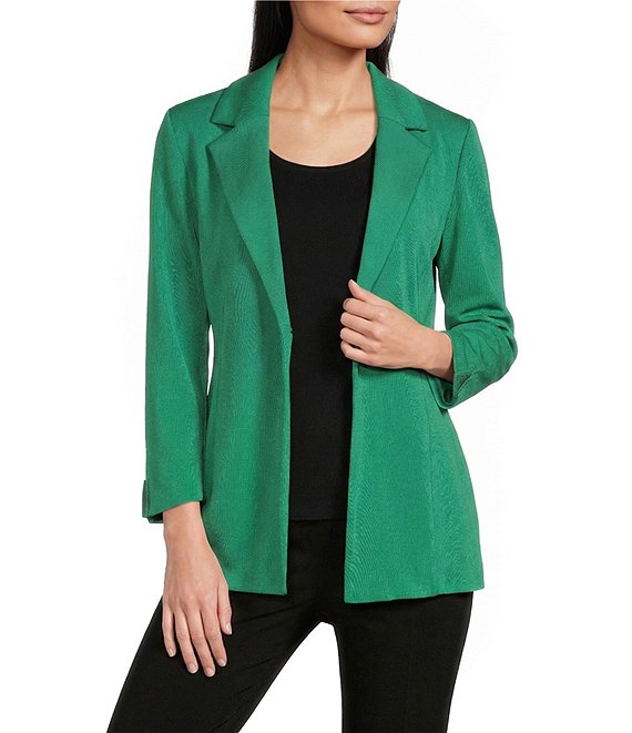 Ming Wang Knit Notch Lapel Bracelet Sleeve Single-Button Jacket