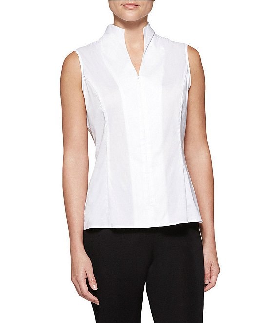 Ming Wang Mandarin Collar Sleeveless Zipper Front Cotton Ming Wang Mandarin Collar Sleeveless Zipper Front Cotton
