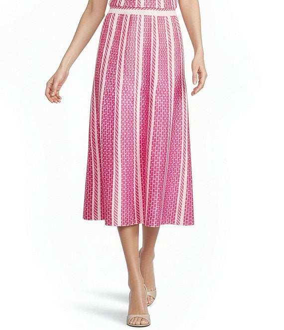 Ming Wang Coordinating Multi-Pattern Soft Knit A-Line Midi Skirt