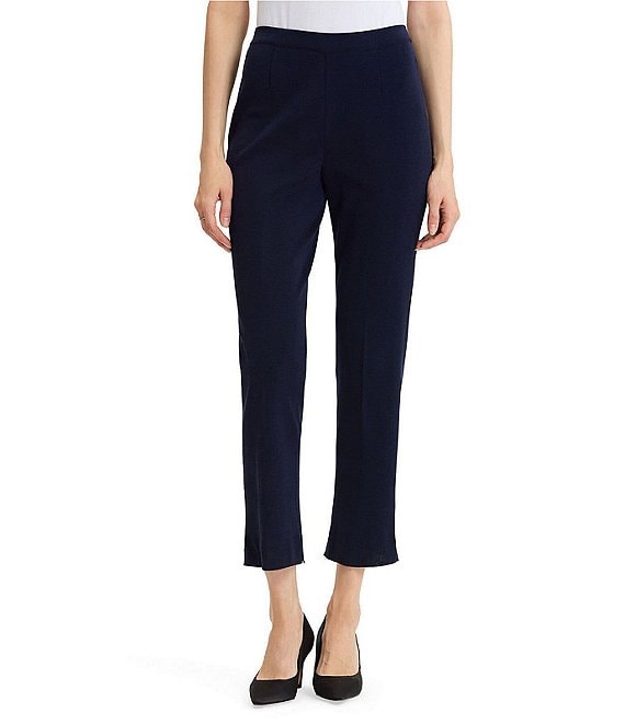 Ming Wang Petite Knit Flat Front Straight Leg Pull-On Pants