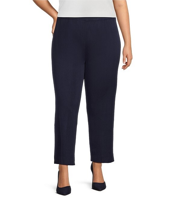 Ming Wang Plus Knit Flat Front Straight Leg Pull-On Pants